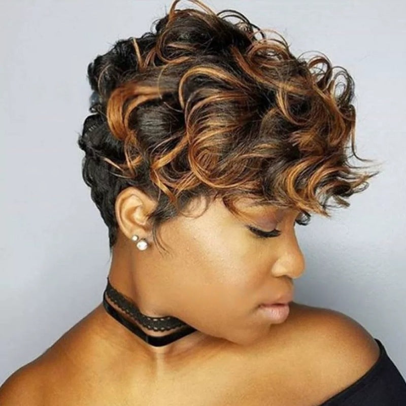 Women's Fiber Brazilian Roll Rose Net Chemical Wig Short Curly Hair