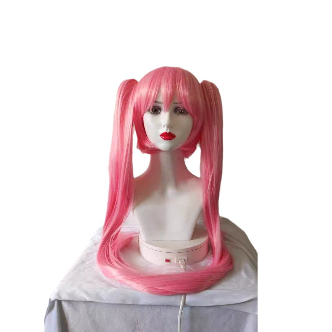Two-dimensional Future Lake Water Green Color Pink Double Ponytail Cos Wig