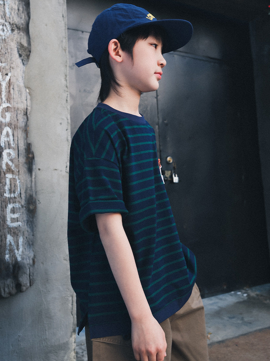 Children's Striped Short-sleeved Mountain Outdoor Clothing Contrast Color Children's T-shirt