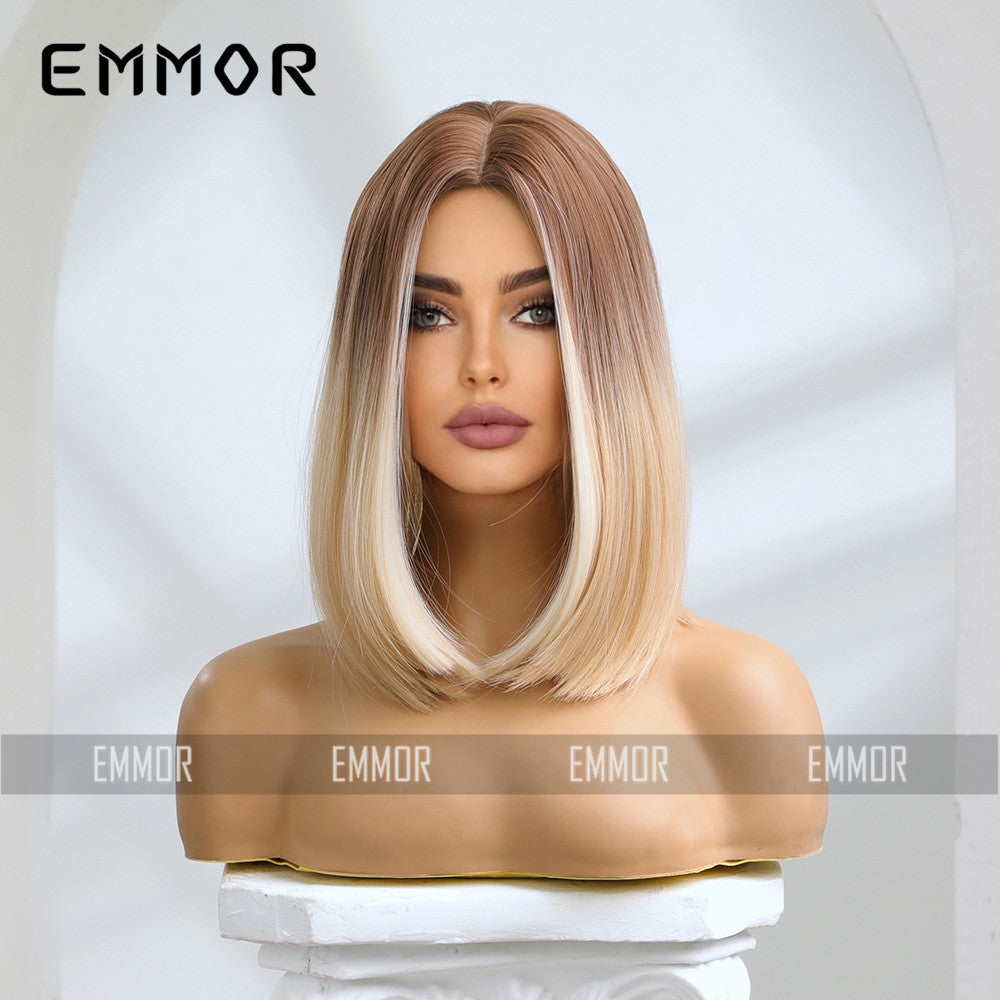 Medium Gradient Platinum Mixed Color Dyed Chemical Wig Short Straight Hair