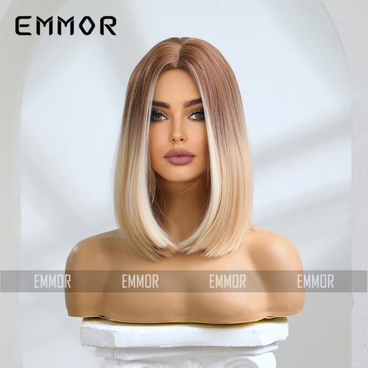 Medium Gradient Platinum Mixed Color Dyed Chemical Wig Short Straight Hair
