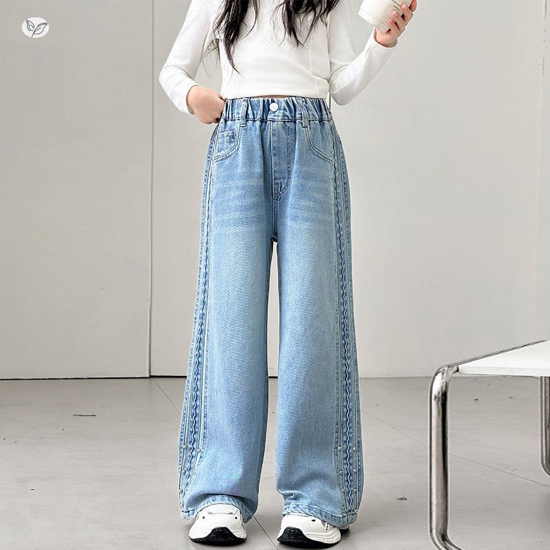 Jeans Spring Middle Big Light Blue Children's Pants