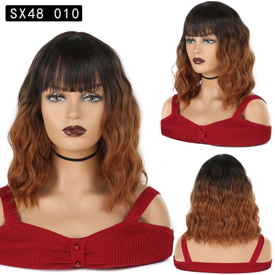 Corn Curler Headband Bangs Fiber Water Wig Short Curly Hair