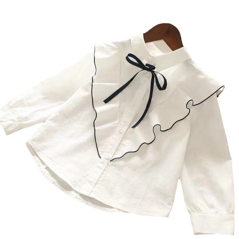 Children's Breathable Princess Long-sleeved Ruffled White With Children's Shirt