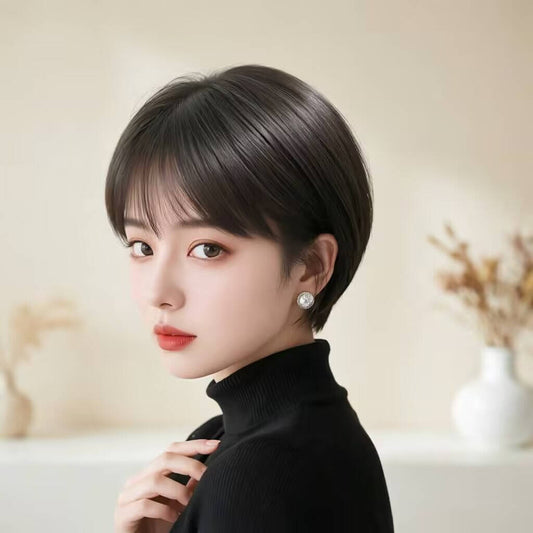 Wave Real Seamless High Skull Top Head Wig Short Straight Hair