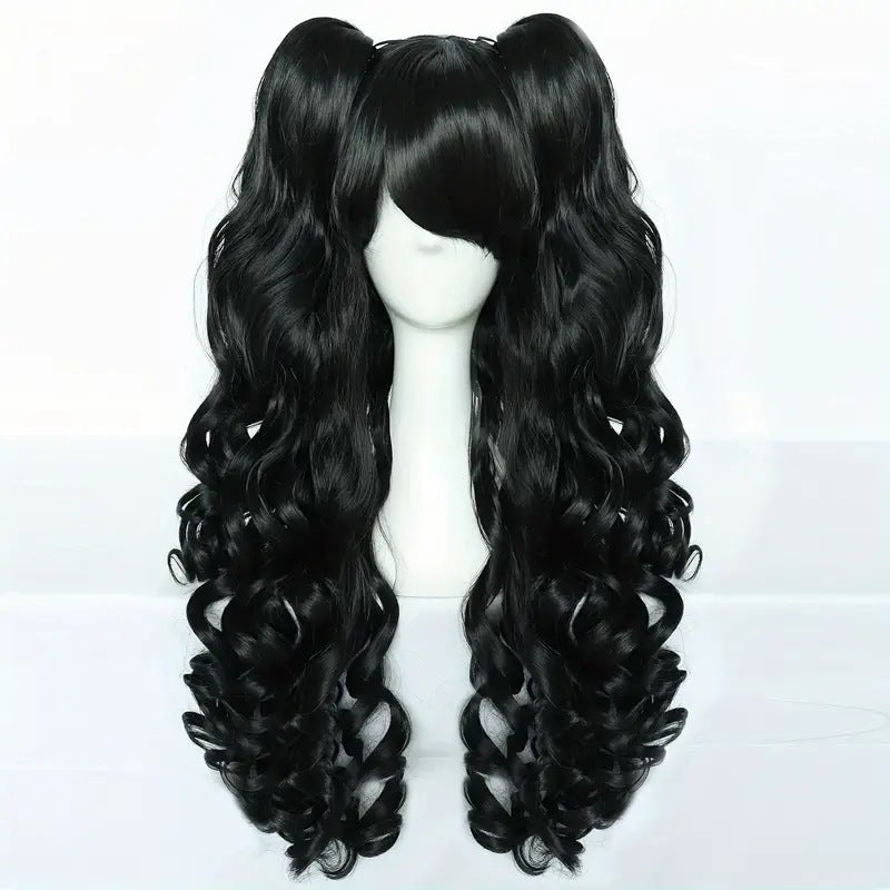 Blue Gradually Varied Pink Double Tiger Mouth Clip Mid-length Cos Wig
