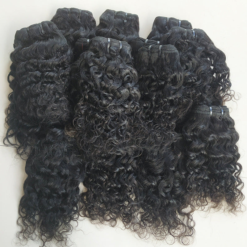 Slouchy Human Water Wave Black Bundles Real Hair Wig