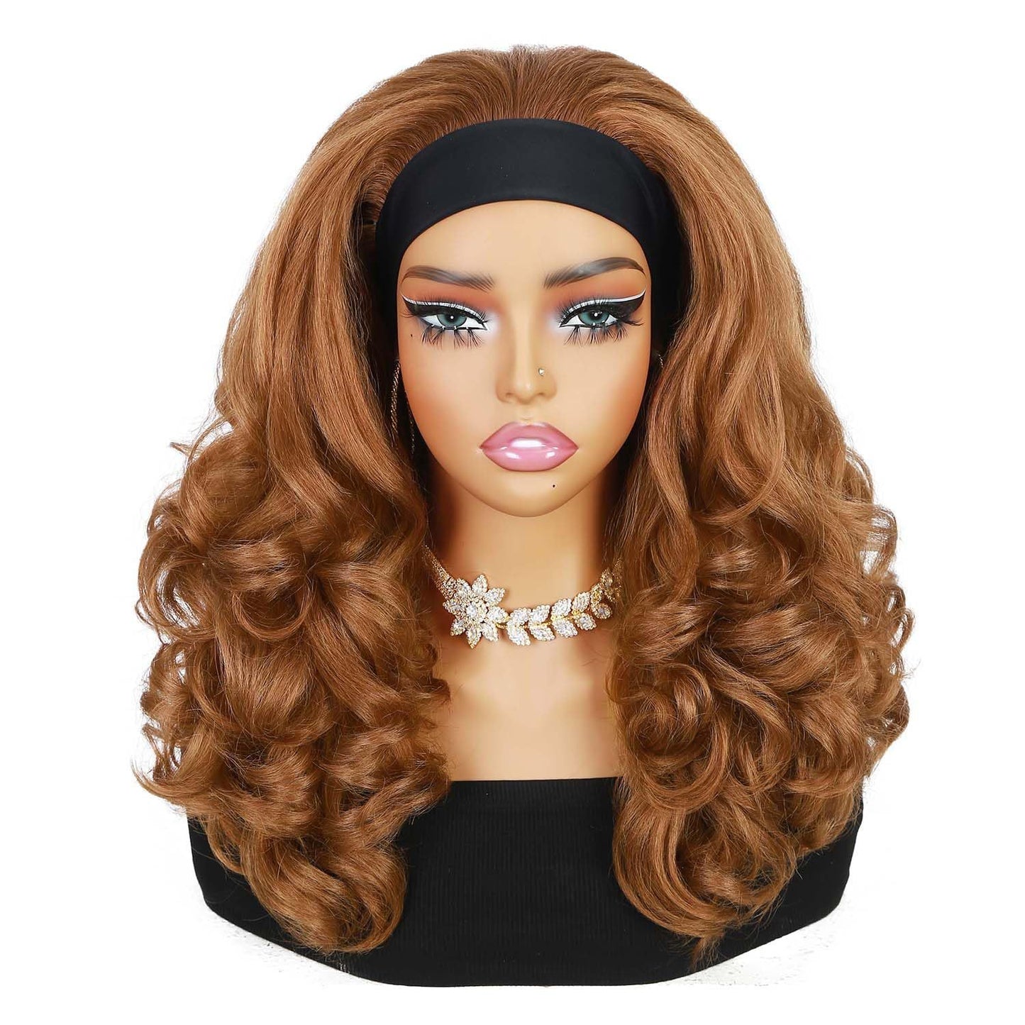 Women's African Black Ice Ribbon Curly Hair Fluffy Natural Wig Long Curls
