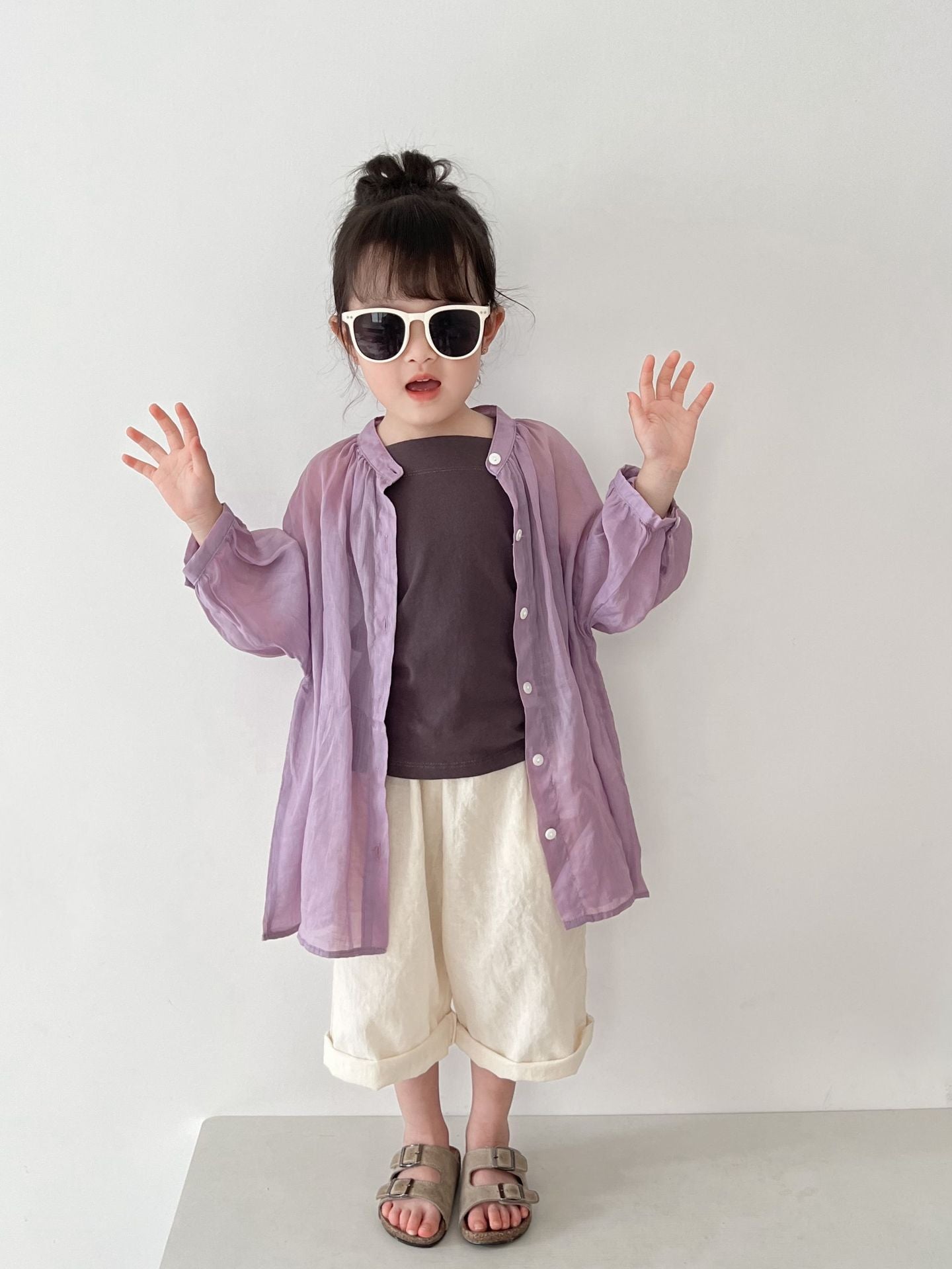 Children's Round Neck Solid Color Korean Style Loose Boy's Sun Protection Children's Shirt