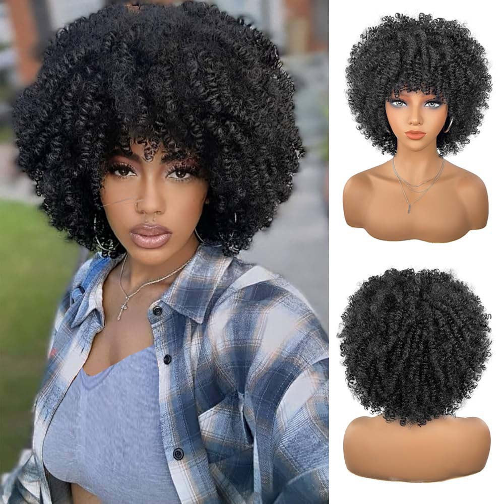 Natural Afro Fluffy Small Volume Fiber Wig Short Curly Hair