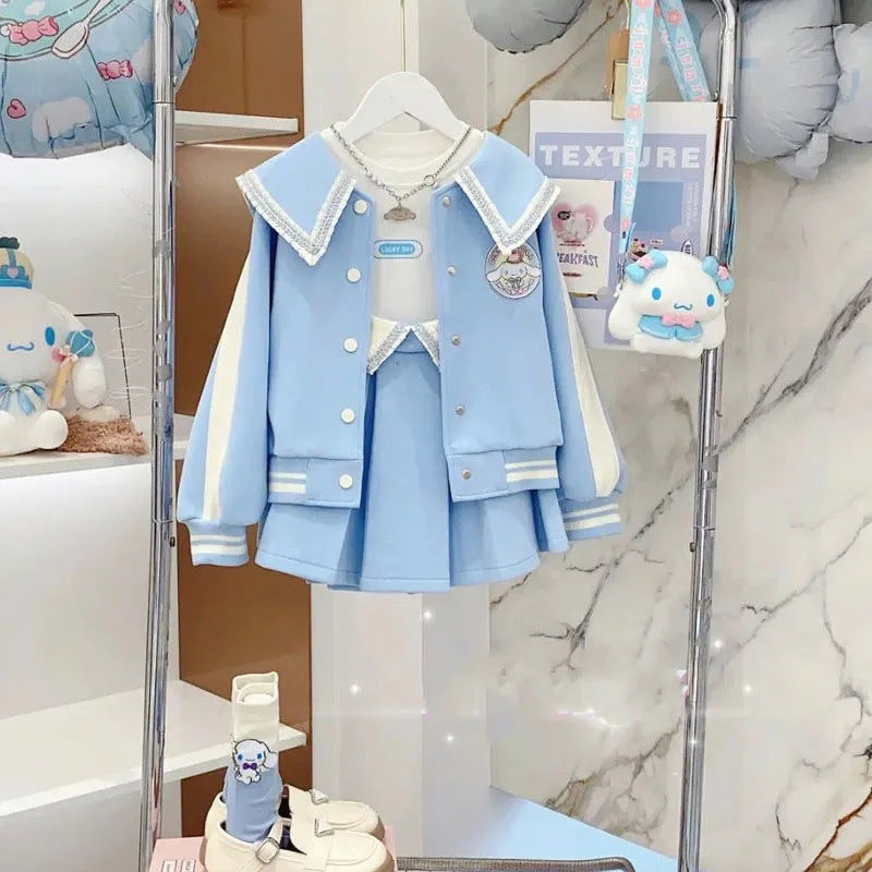 Children's Korean Style Baseball Uniform Coat Pleated Skirt Trousers Two-piece Children's Suit