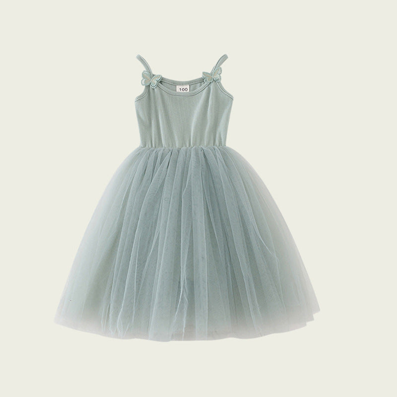 Camisole Butterfly Beach Princess Candy Color Fluffy Children's Dress