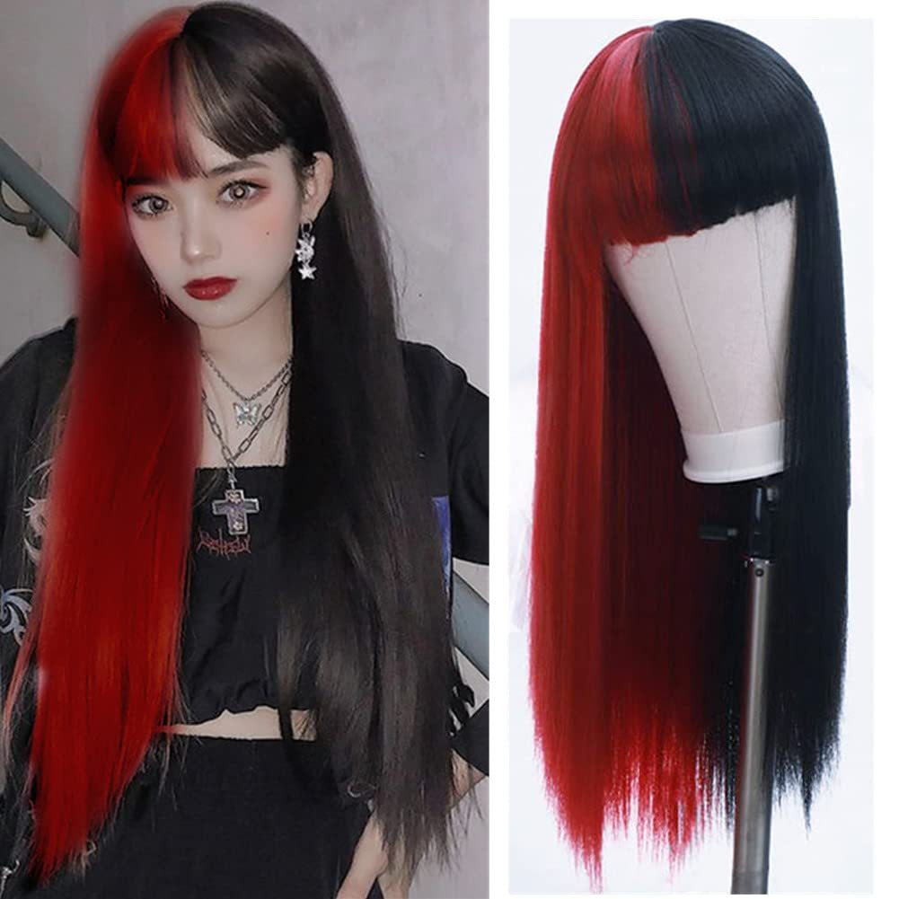 Women's Colorful Bangs Hair Synthetic Wigs Long Straight Wig