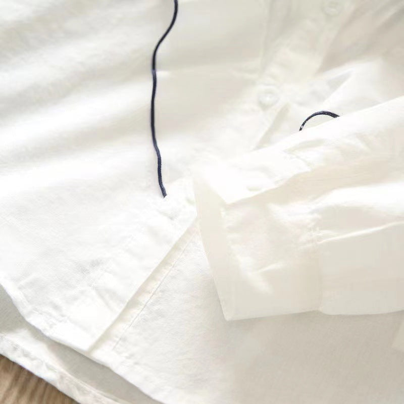 Children's Breathable Princess Long-sleeved Ruffled White With Children's Shirt