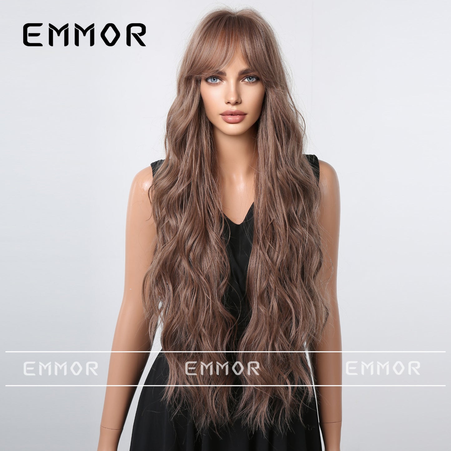 Broadcast Hair Bangs Brown Curly Big Wave Simulation Wig Long Curls