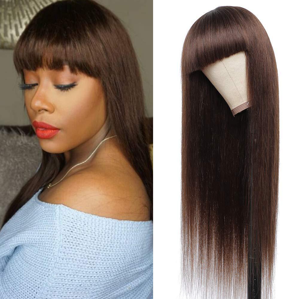 Head Cover Brown Straight Bangs Long Chemical Wig Short Curly Hair