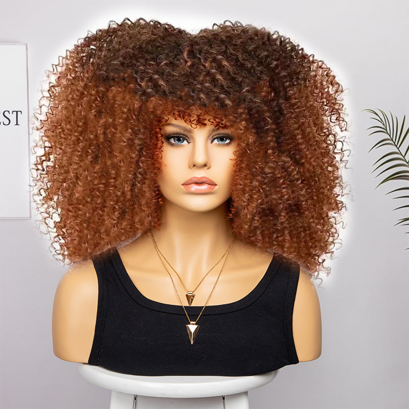 Women's African Fashion Explosion Small Head Cover Wig Short Curly Hair