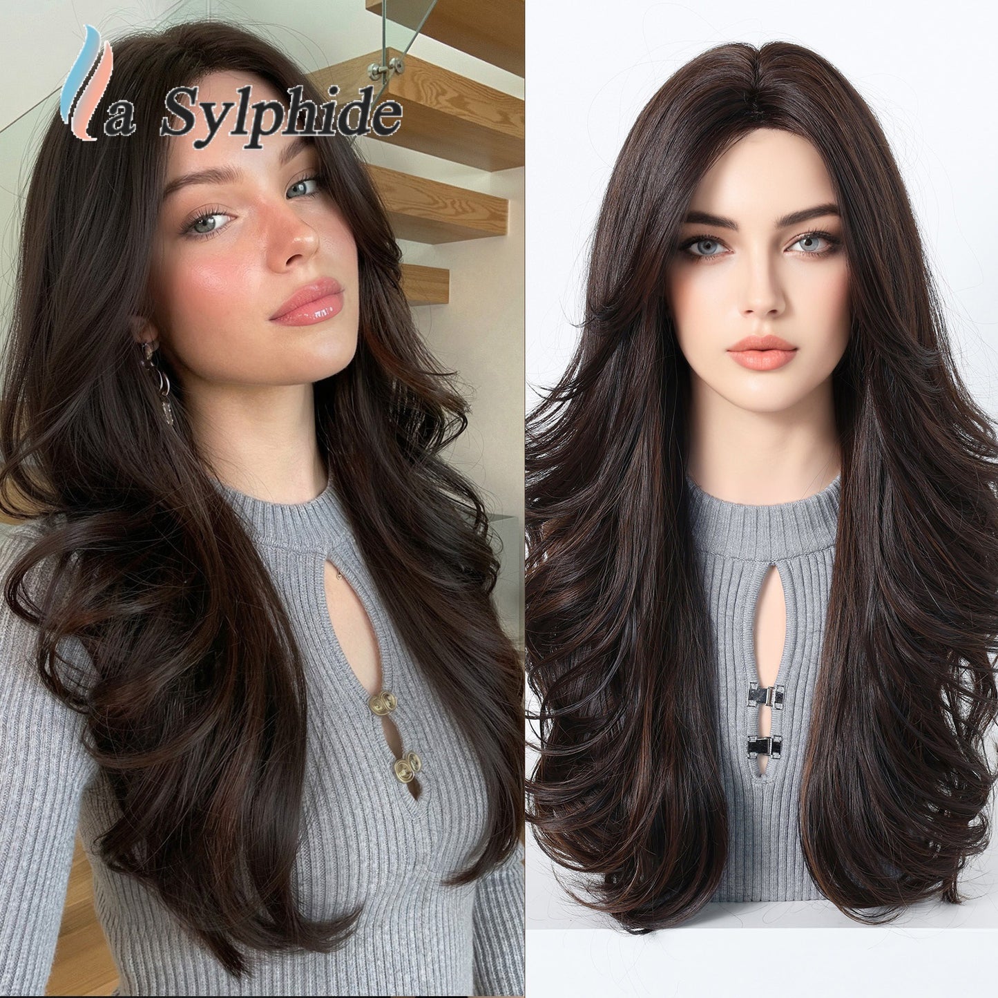 Gradient Bleached Gold Curly Hair Mid-length Bangs Wig Long Curls