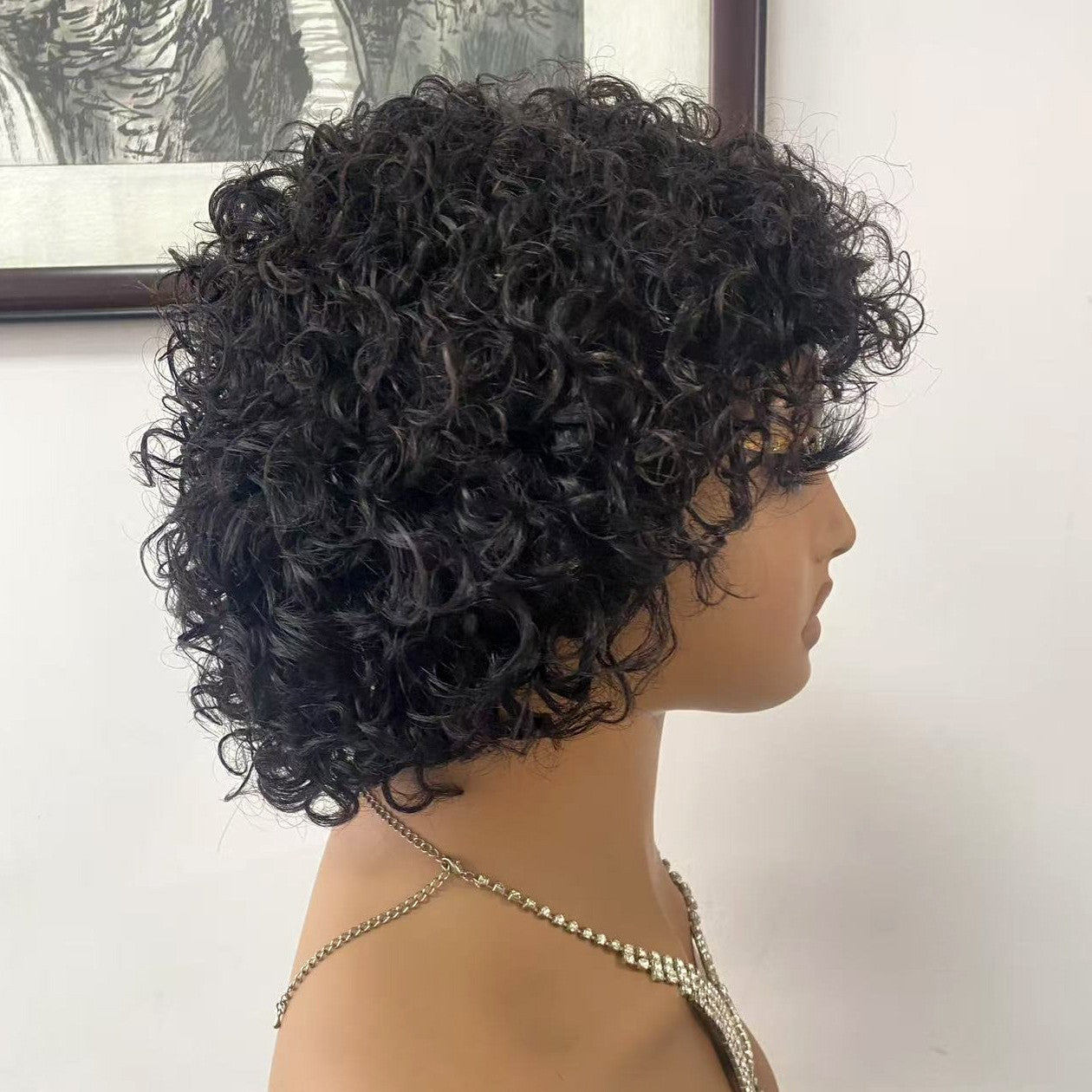 Small Volume Short Elf Head Cover Curly Real Hair Wig