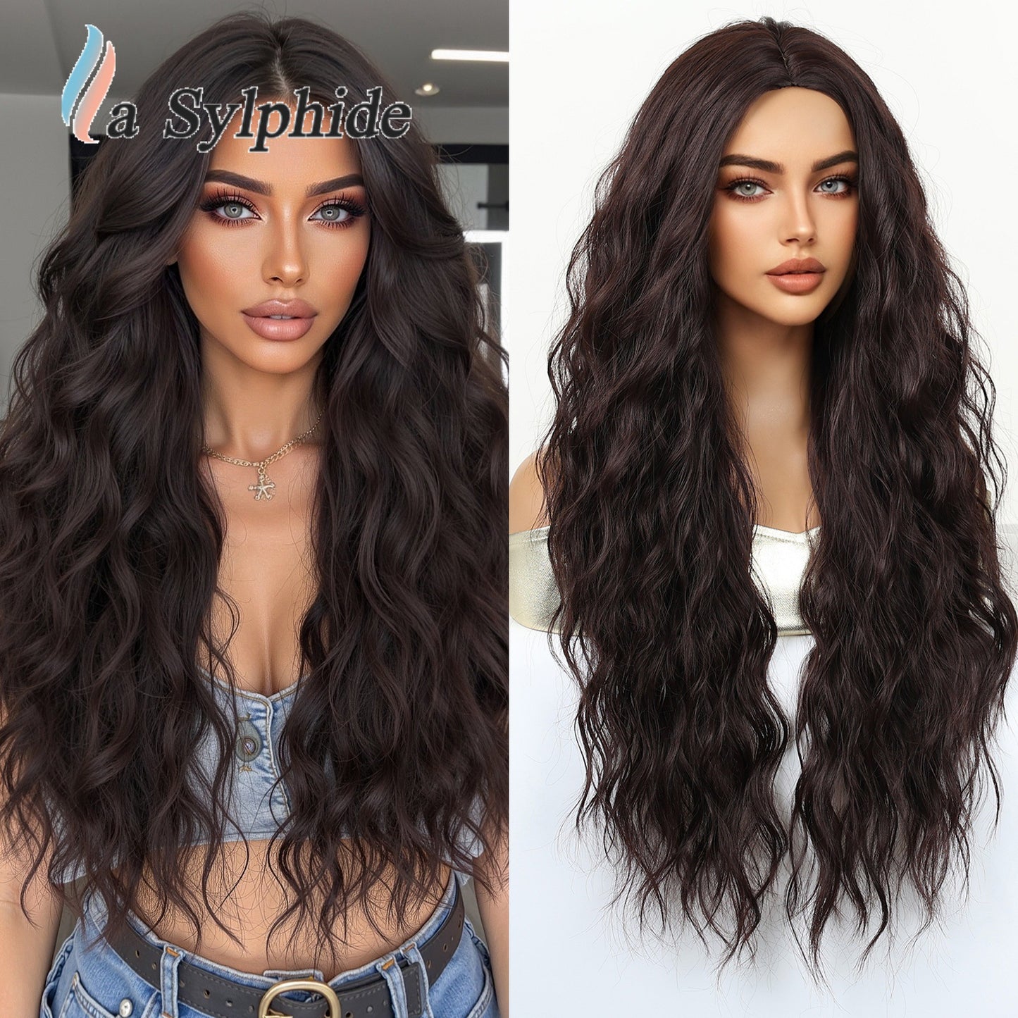 Braid Dark Brown Gradient Medium Curly Hair Fiber Chemical Wig Long Curls