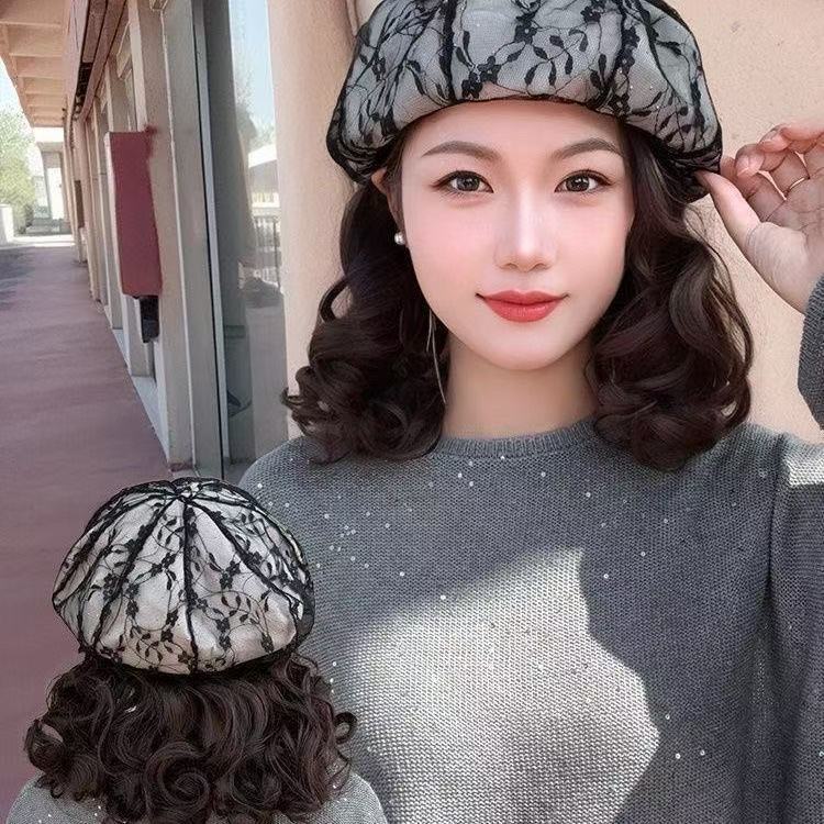 Lazy Hat Fashion One-piece Lace Decor Wig Short Curly Hair
