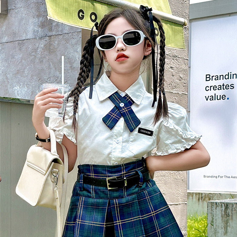 Children's Western Style Preppy Summer Clothing Short Sleeve Children's Suit