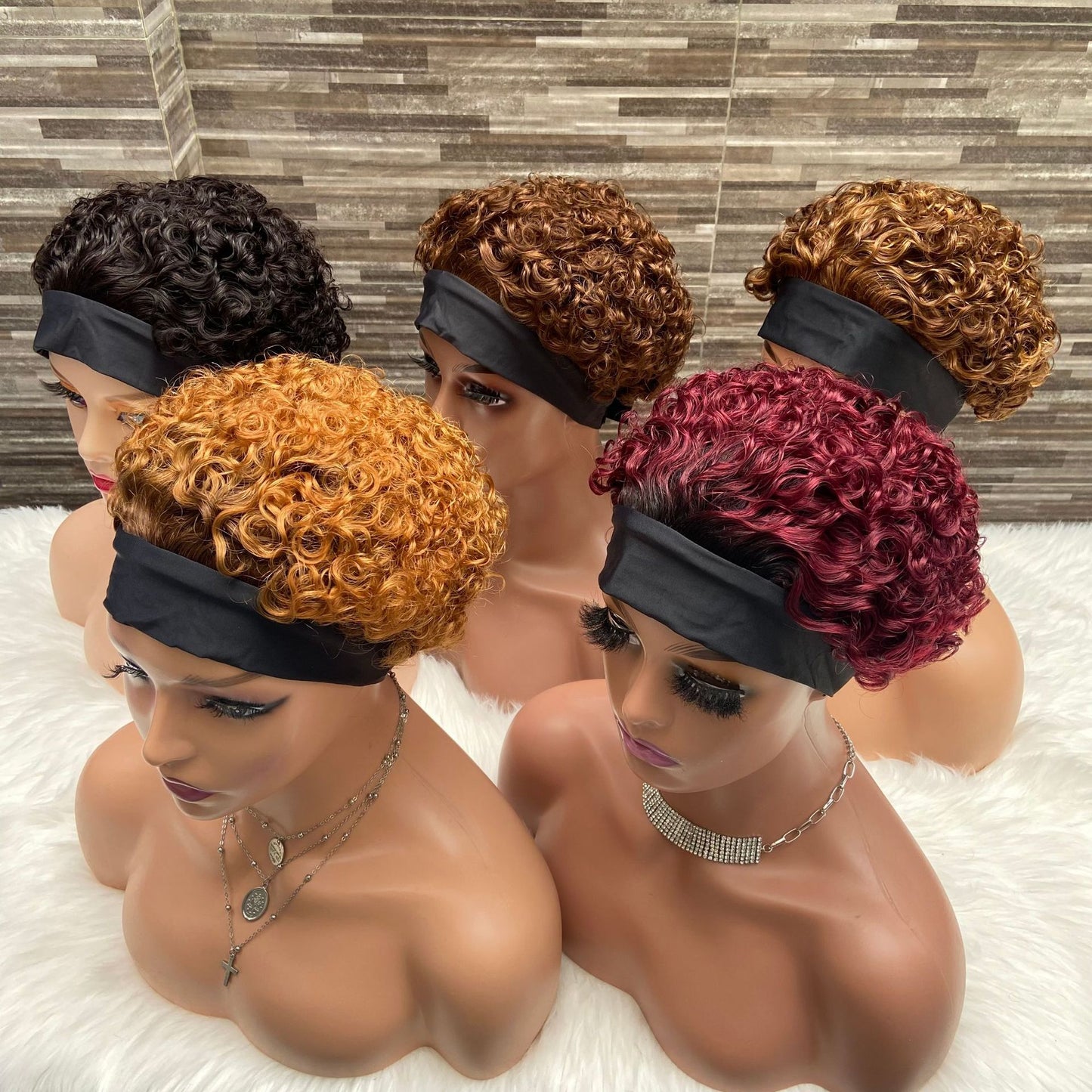 Colorful Real Human Ice Silk Band Wig Short Curly Hair