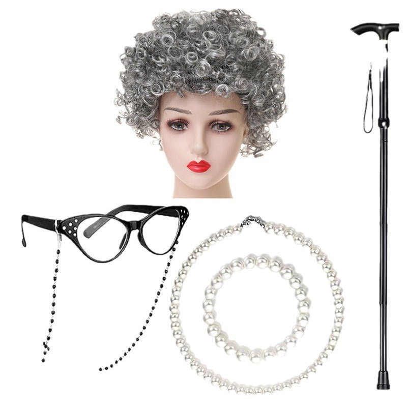 School Day Grandma Sheath Halloween Grandpa Cos Wig