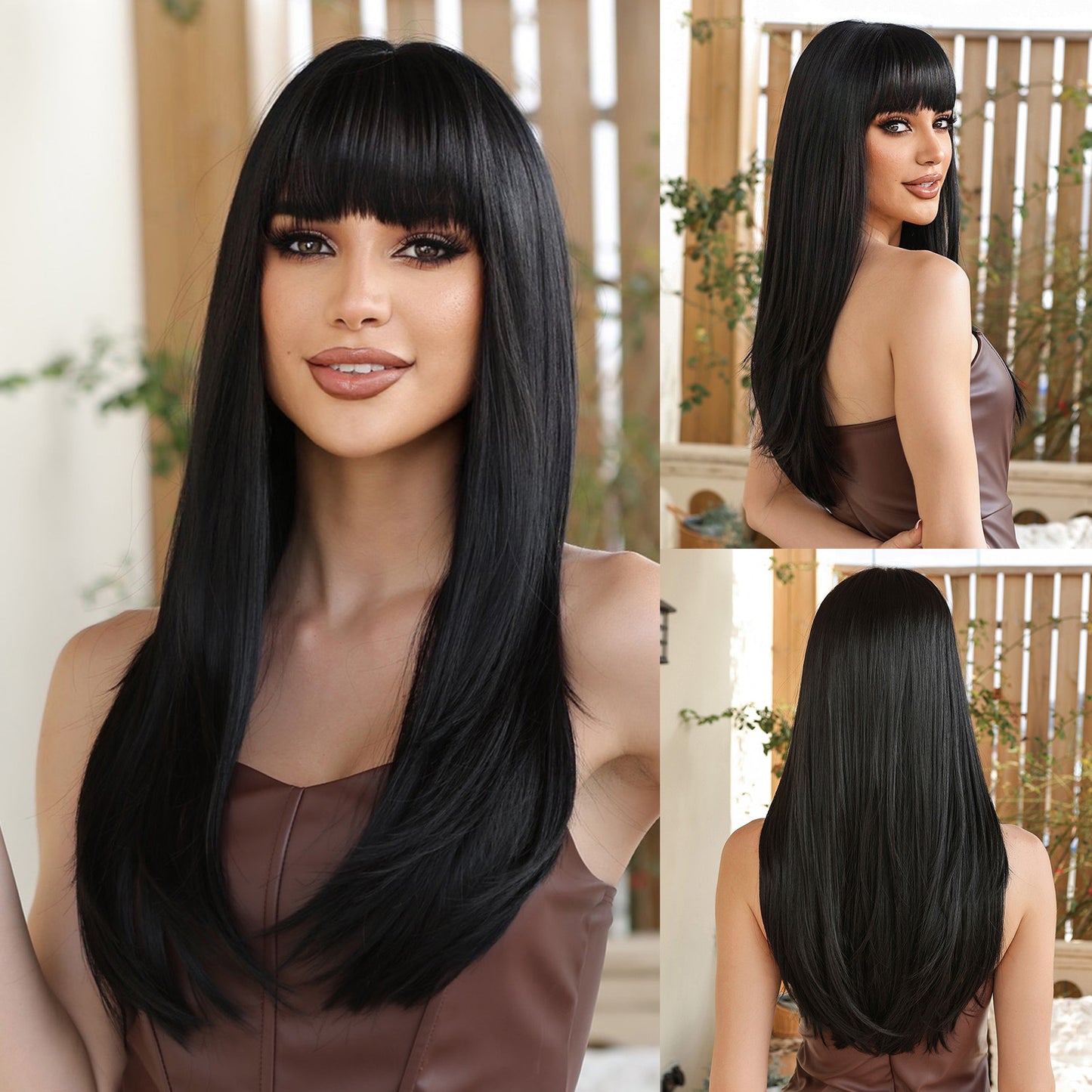Bangs Gradient Gray Hair Chemical Fiber Head Long Straight Wig