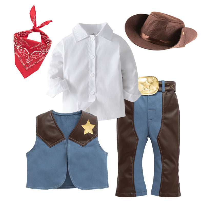 Children's Western Denim Festival Clothes Role Performance Set With Children's Suit
