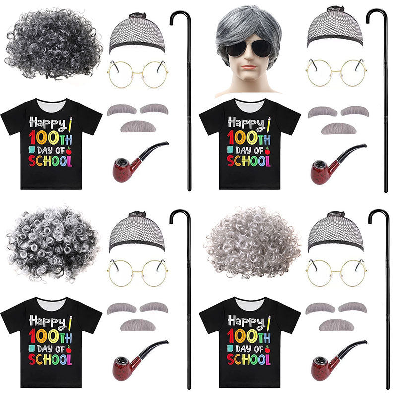 Cool Graceful Grandpa School Clothing Set Cos Wig