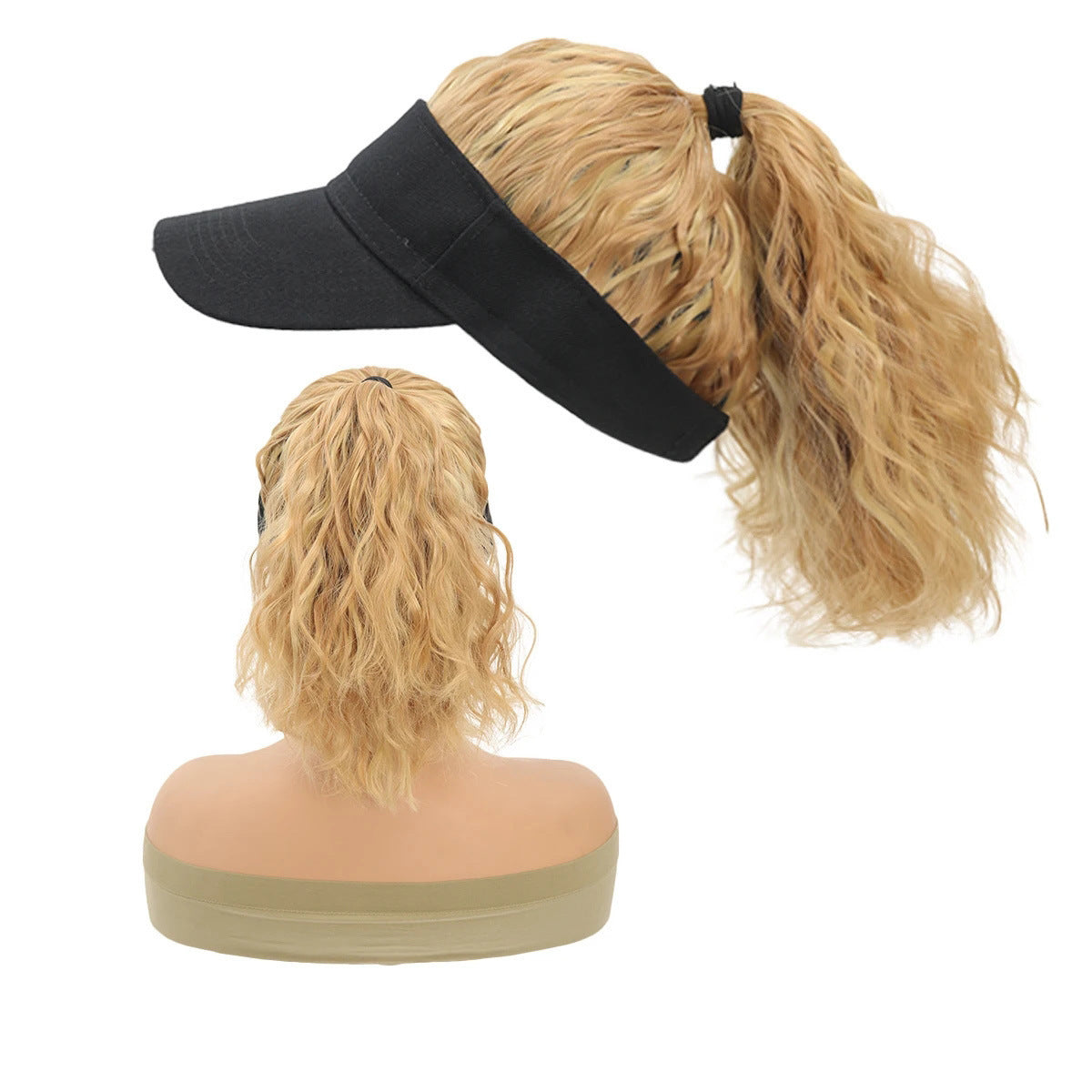 Women's Hat Black Cap Ponytail Integrated Synthetic Corn Wig Short Curly Hair
