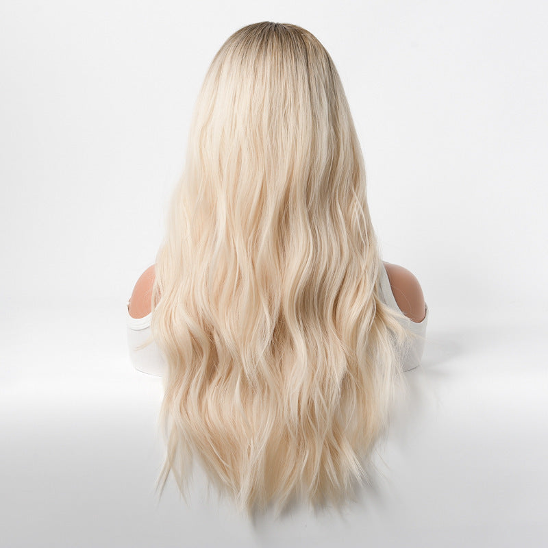 Women's Wavy Curly Hair Head Cover Golden Wig Long Curls