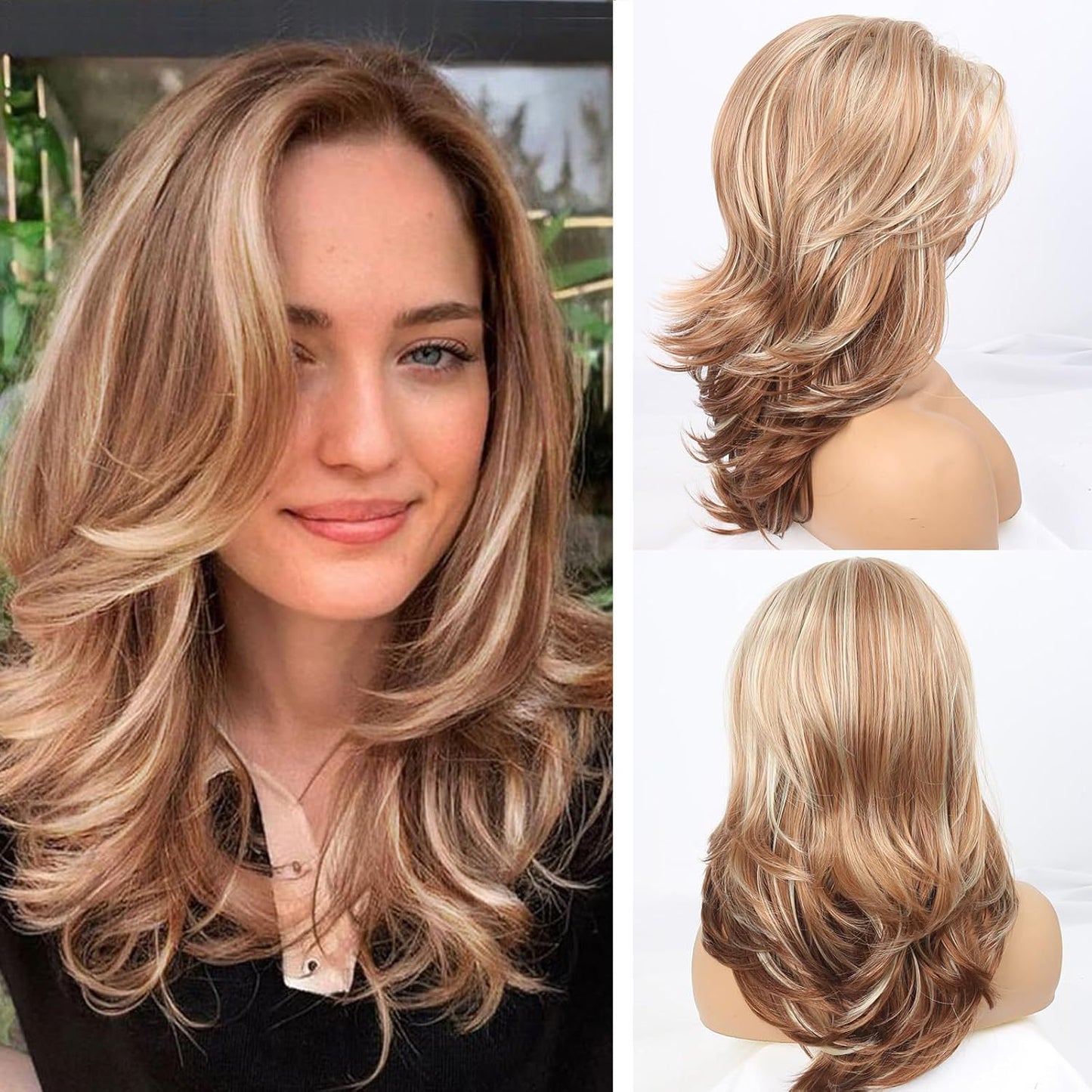 Female Curly Hair Bangs Golden Sheath Wig Long Curls