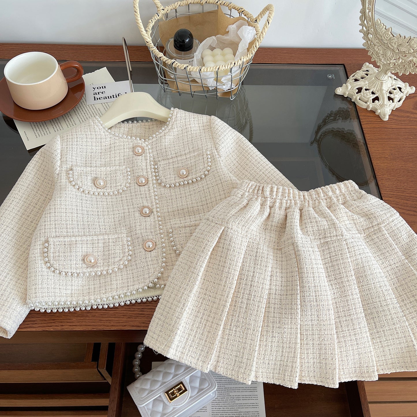 Korean Style Fashion Temperament Classic Pleated Skirt Children's Suit