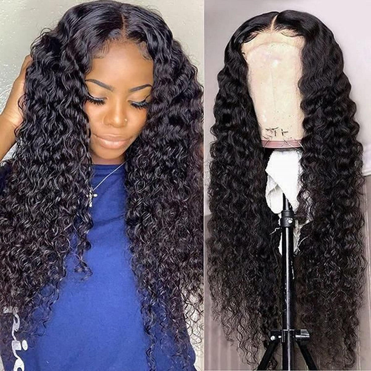Women's Hand-woven Black Small Curly Hair Front Wig Long Curls