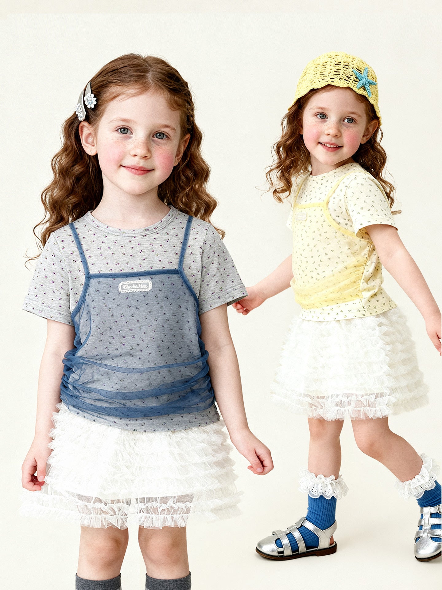 Children's Clothing Summer Floral Bottoming Mesh Camisole Pastoral Style Children's T-shirt