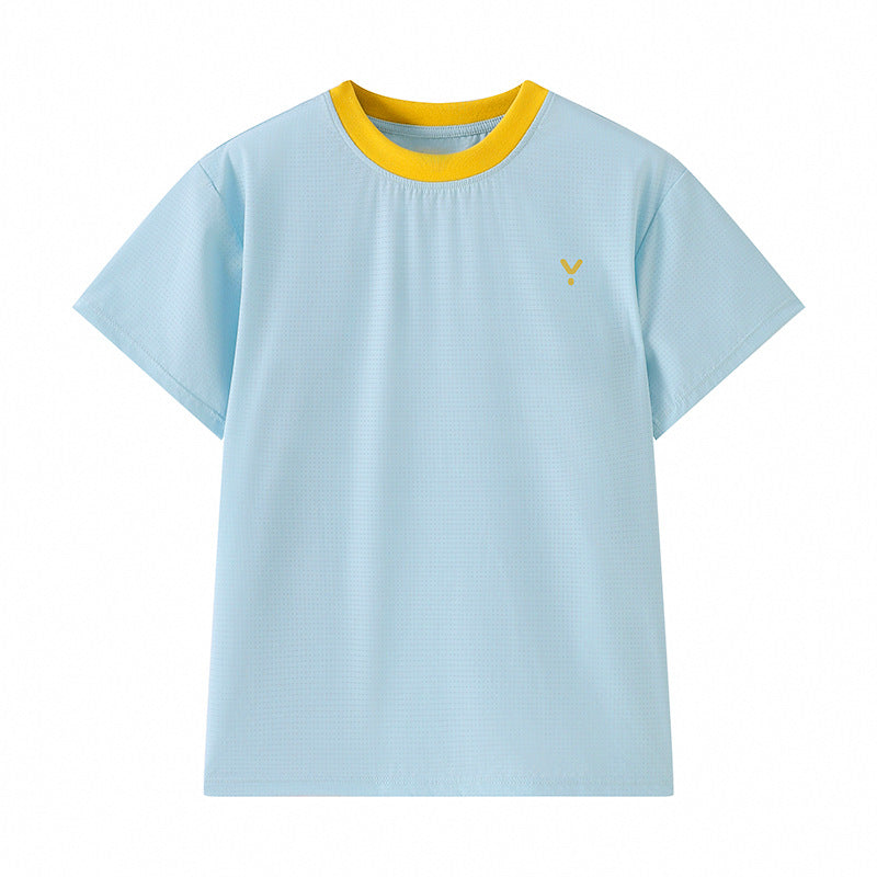 Children's Summer Medium Large Casual Pullover Class Clothes Plaid Children's T-shirt