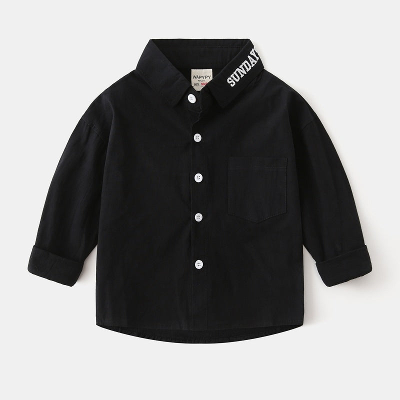 Children's Style Solid Color Wide Shoulder Embroidered Children's Shirt