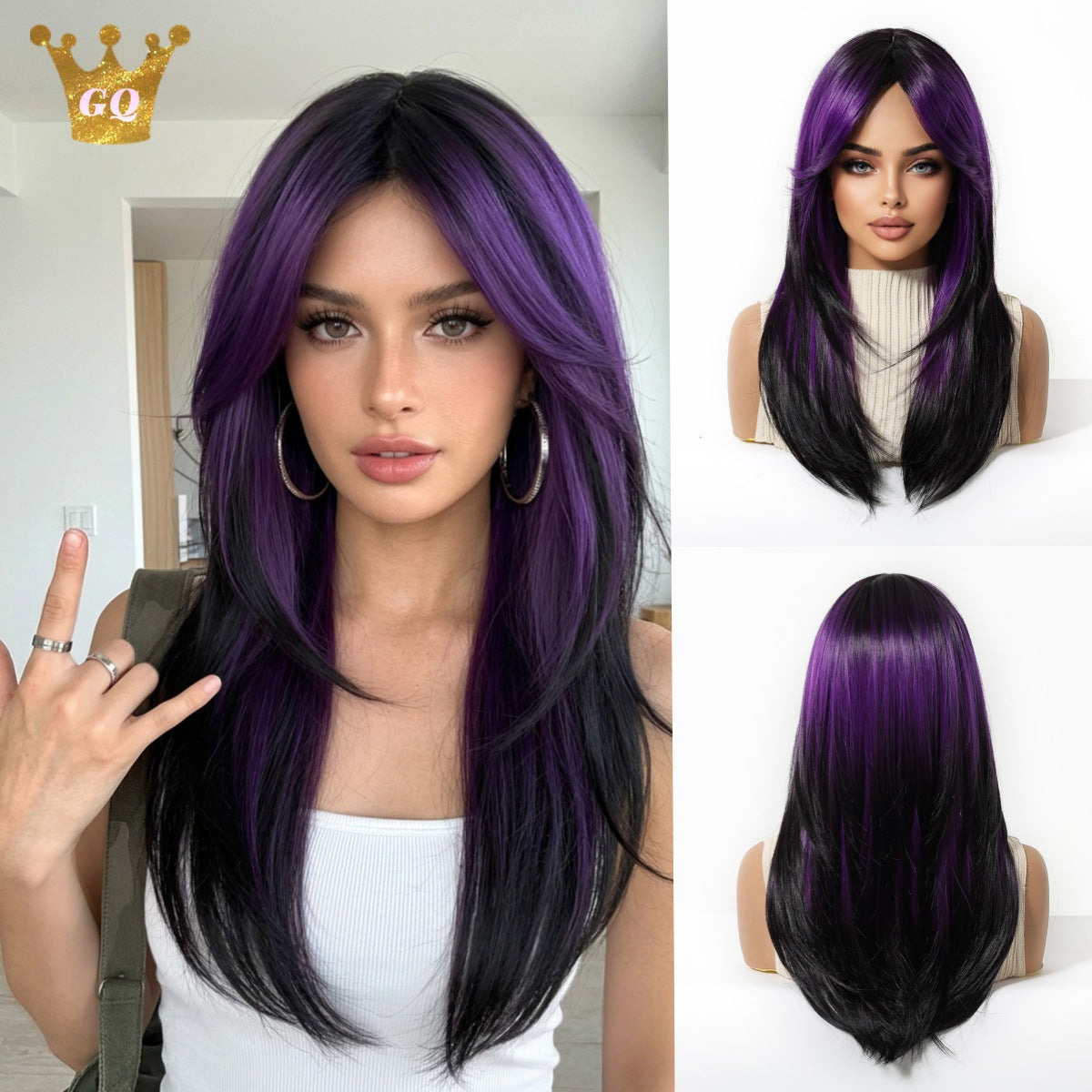 Bangs Gradient Light Golden Brown Chemical Fiber Long Straight Wig