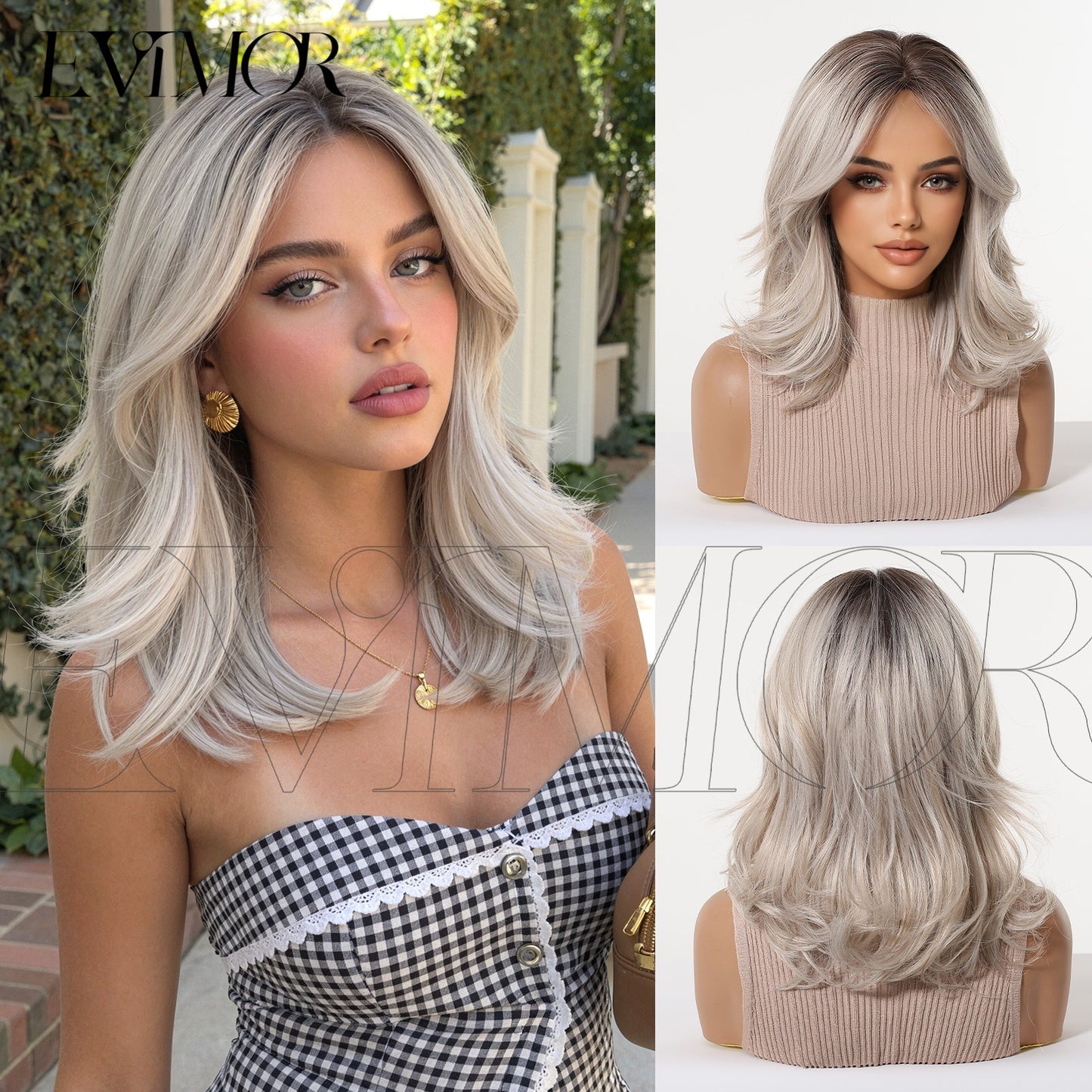 Sier Gray Gradient Mid-length Fiber Natural Fluffy Wig Long Curls