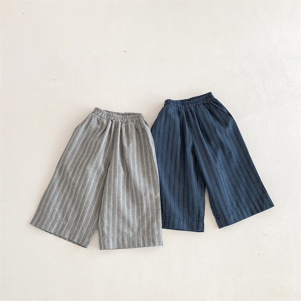 Children's Cotton Linen Stripes Outer Wear Casual Children's Pants
