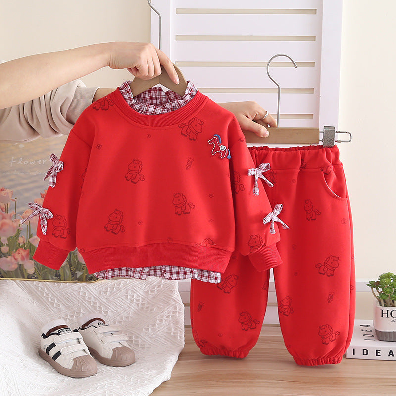 Children's Spring Sweater Fashion Funky Casual Two-piece Children's Suit