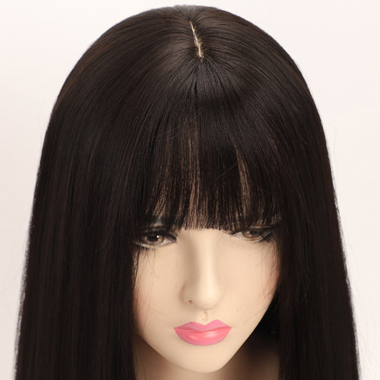 Upgraded Elastic Net Female Hair Mixed Hairline Bangs Long Straight Wig