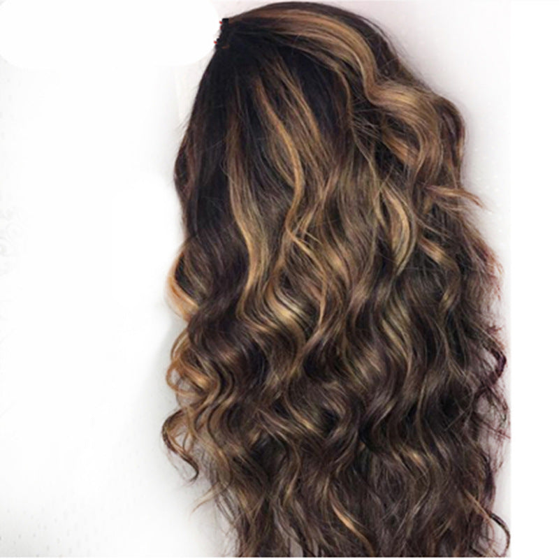 Medium Dyed Gradient Gold Curly Fiber Synthetic Wig Long Curls