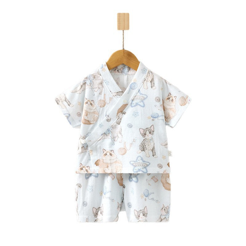 Sets Short Sleeve Shorts Bamboo Fiber Top Pants Summer Air Children's Suit