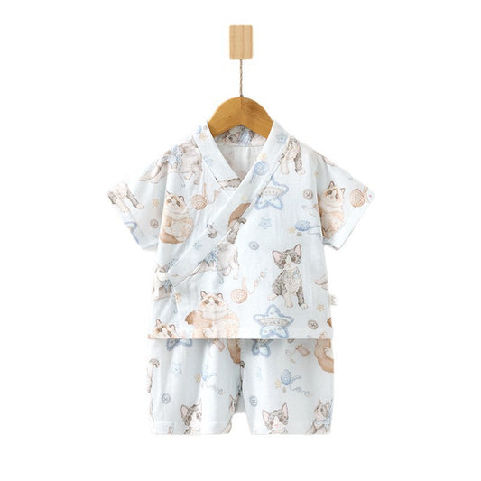Sets Short Sleeve Shorts Bamboo Fiber Top Pants Summer Air Children's Suit