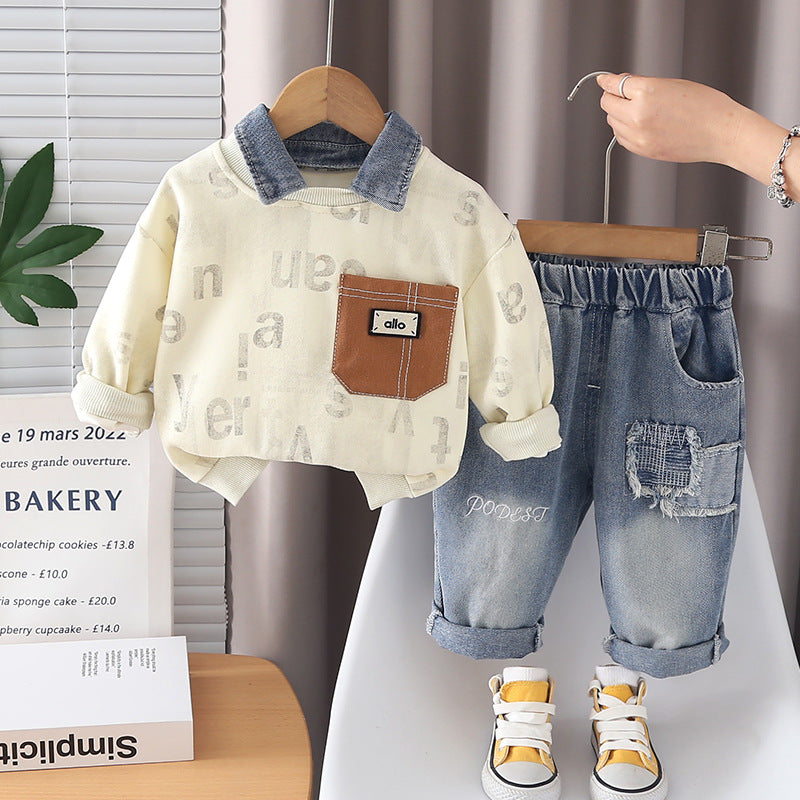 Children's Fried Street Fashion Trendy Spring Western Style Two-piece Children's Suit
