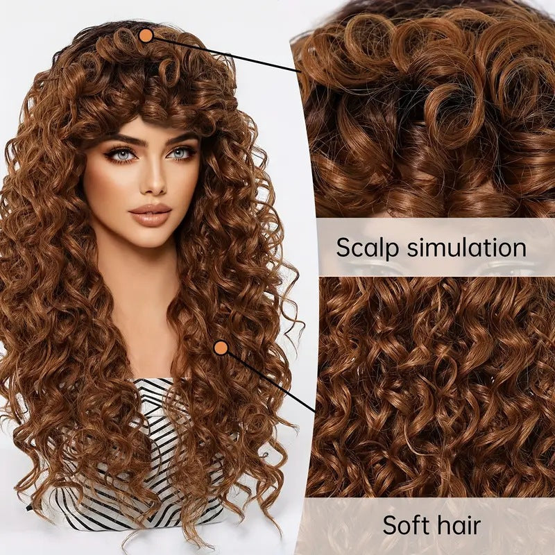 Women's Wigs With Small Curly Hair Rose Net African Roll Wig Long Curls