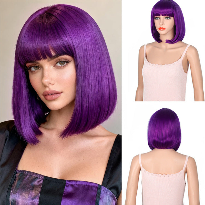 Curl Chemical Fiber Color Wave Cover Wig Short Straight Hair